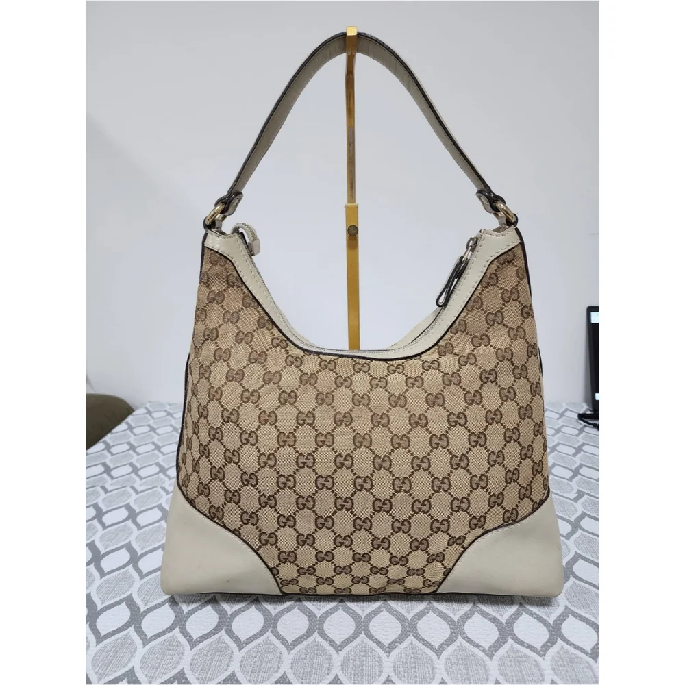 GUCCI Monogram Medium Lovely Heart Hobo Off White/Brown